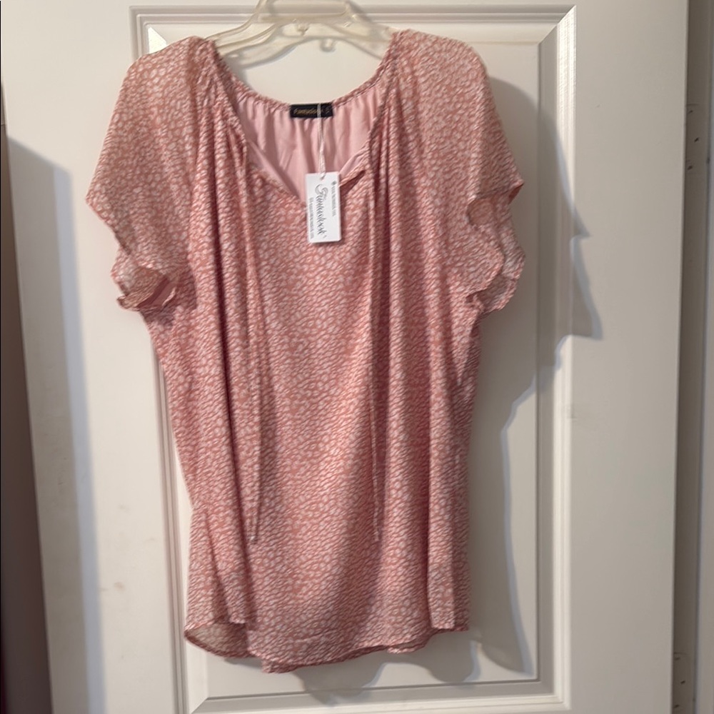 Pink Flutter Sleeve Blouse
